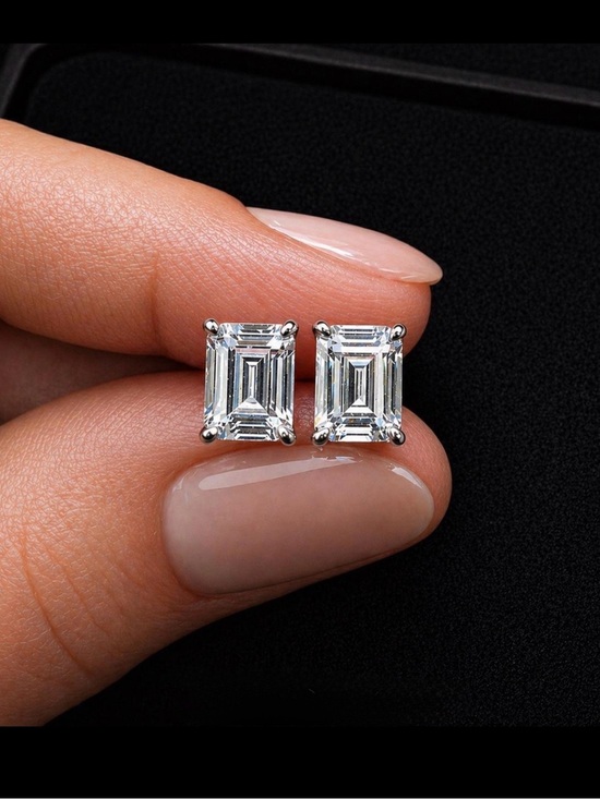 Jewelry - Emerald-Cut 2 ct Moissanite Clear Stone Stud Earrings - Sterling Silver
